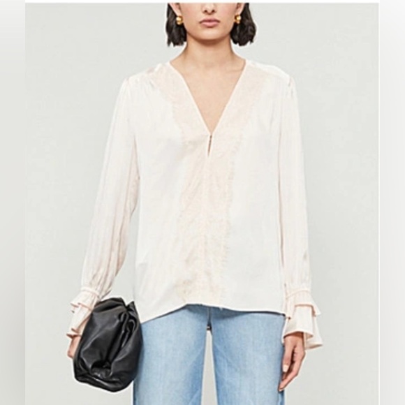 PAIGE || Lyrica Lace Appliqué Satin Top. Sz. S - Picture 4 of 16